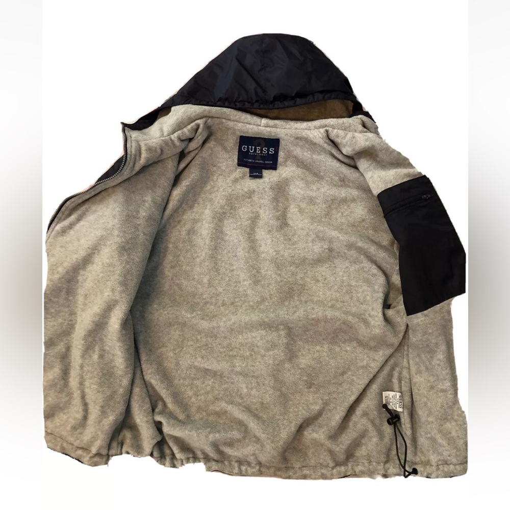 Vintage Guess USA Men’s Navy Lined Windbreaker Jacket With Hood Size Med - Picture 6 of 8